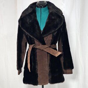 Tissavel France Dark Brown Faux Fur Belted Coat